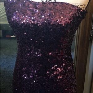 XXI Dark Purple Stretch Strapless Sequined Dress Size Small